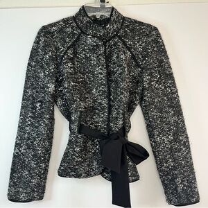 Sandro Black White Coat Jacket Knit Waist Belted Dressy Women Small Evening